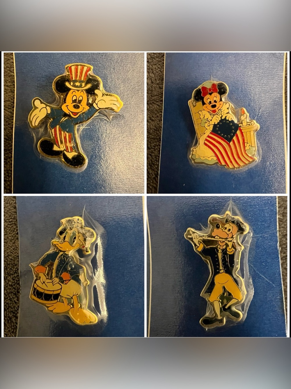 Vtg 1989 Disney Kodak Patriotic Pins Set Of 4 Mickey Minnie Donald Goofy